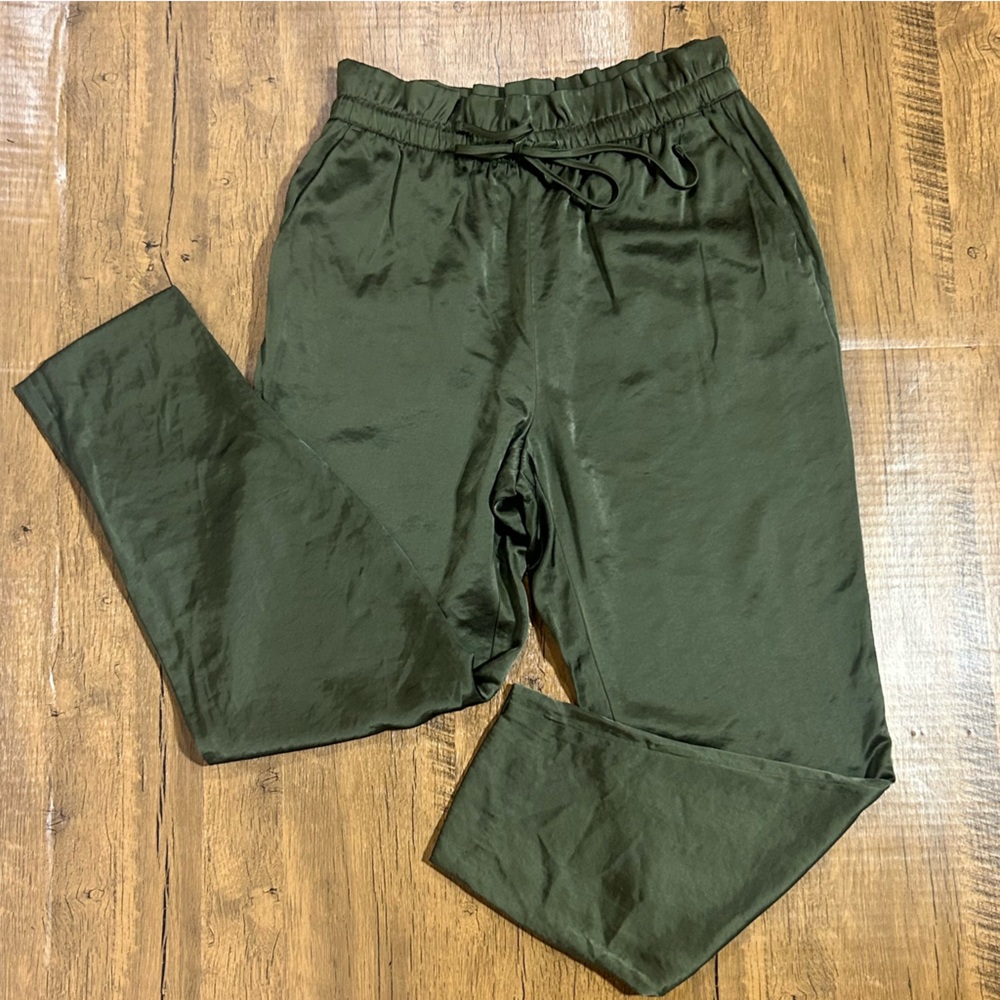 Express Olive Green Satin pull on High Rise drawstring Pants
